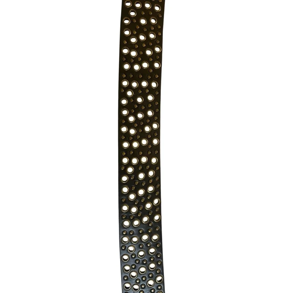 Studded Belt Black Brass Biker Glam Retro Grommet Indie Sleaze Grunge Moto 42